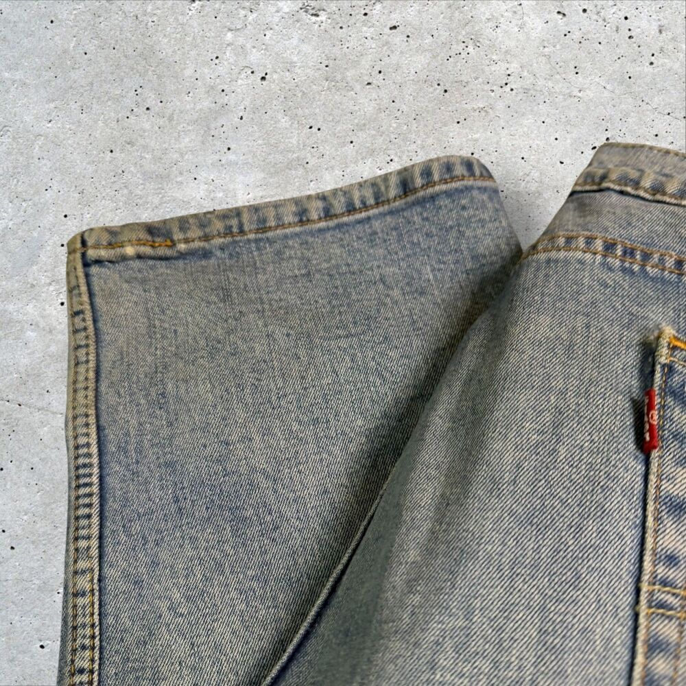 Custom Levi’s 505 Rainbow Jeans 34x30 Hand Sewn Applique Clouds - Picture 5 of 12
